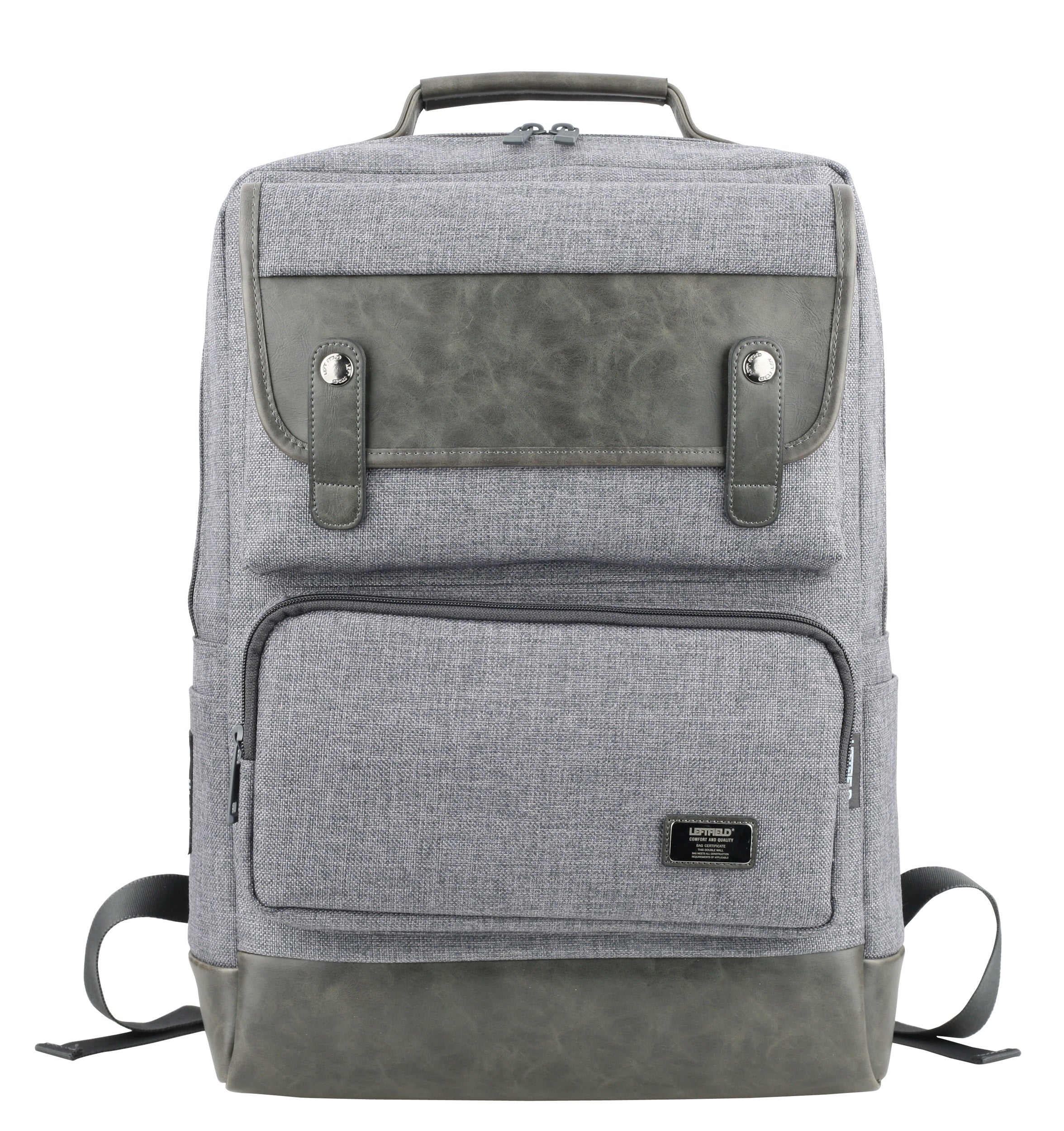 Gray Canvas Faux Leather Paneled Casual Laptop Backpacks