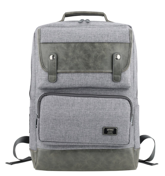 Gray Canvas Faux Leather Paneled Casual Laptop Backpacks