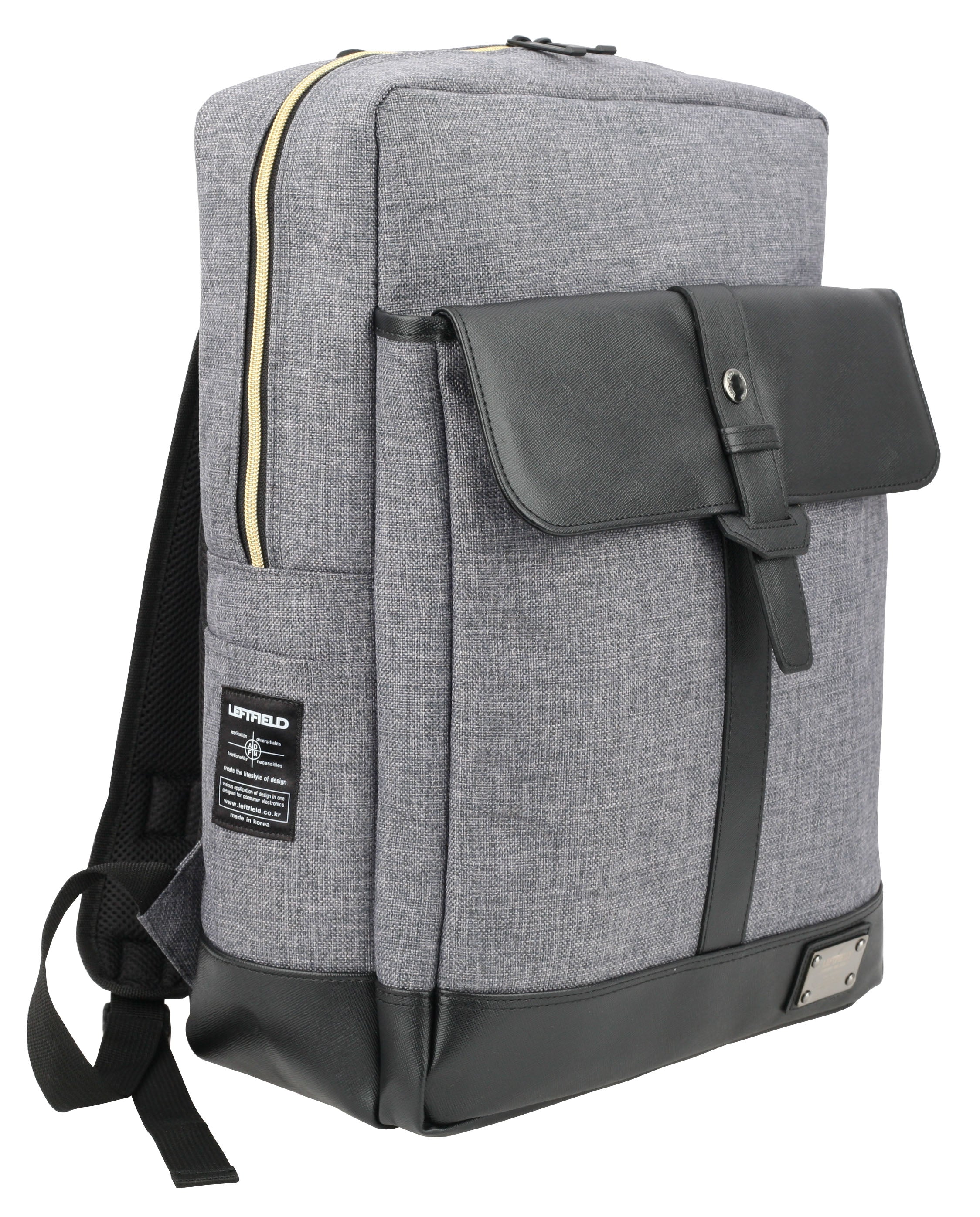 Gray Faux Leather Paneled Canvas Satchel Backpacks