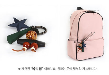 White Cute Wood Carving Charm Faux Leather School Backpacks