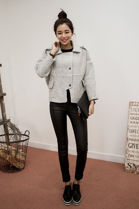 Gray Herringbone Designer Cropped Jackets Coats