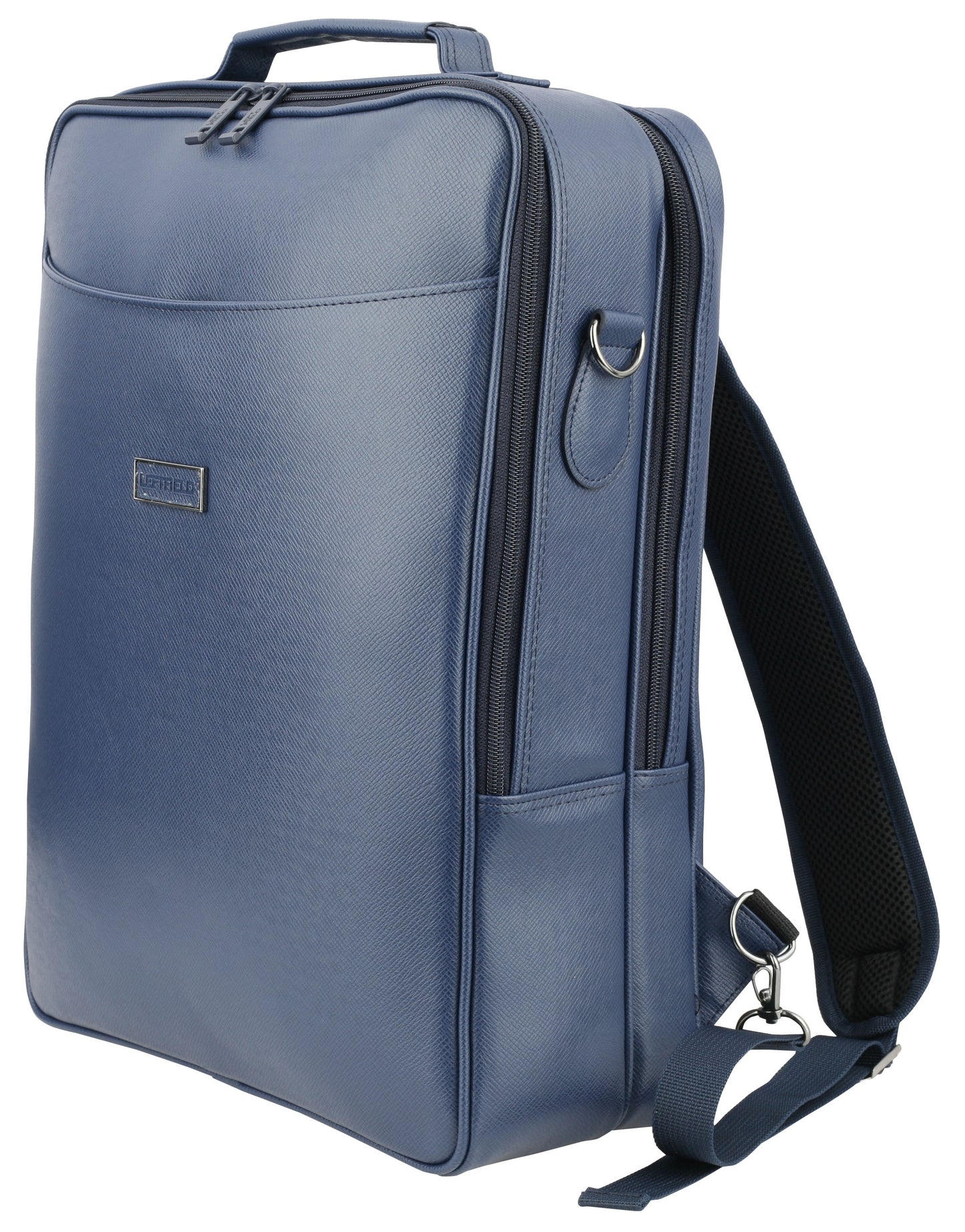 Navy Faux Leather Laptop Backpacks