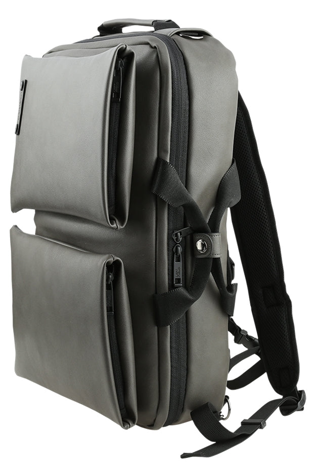 Grey Faux Leather Multi Backpacks