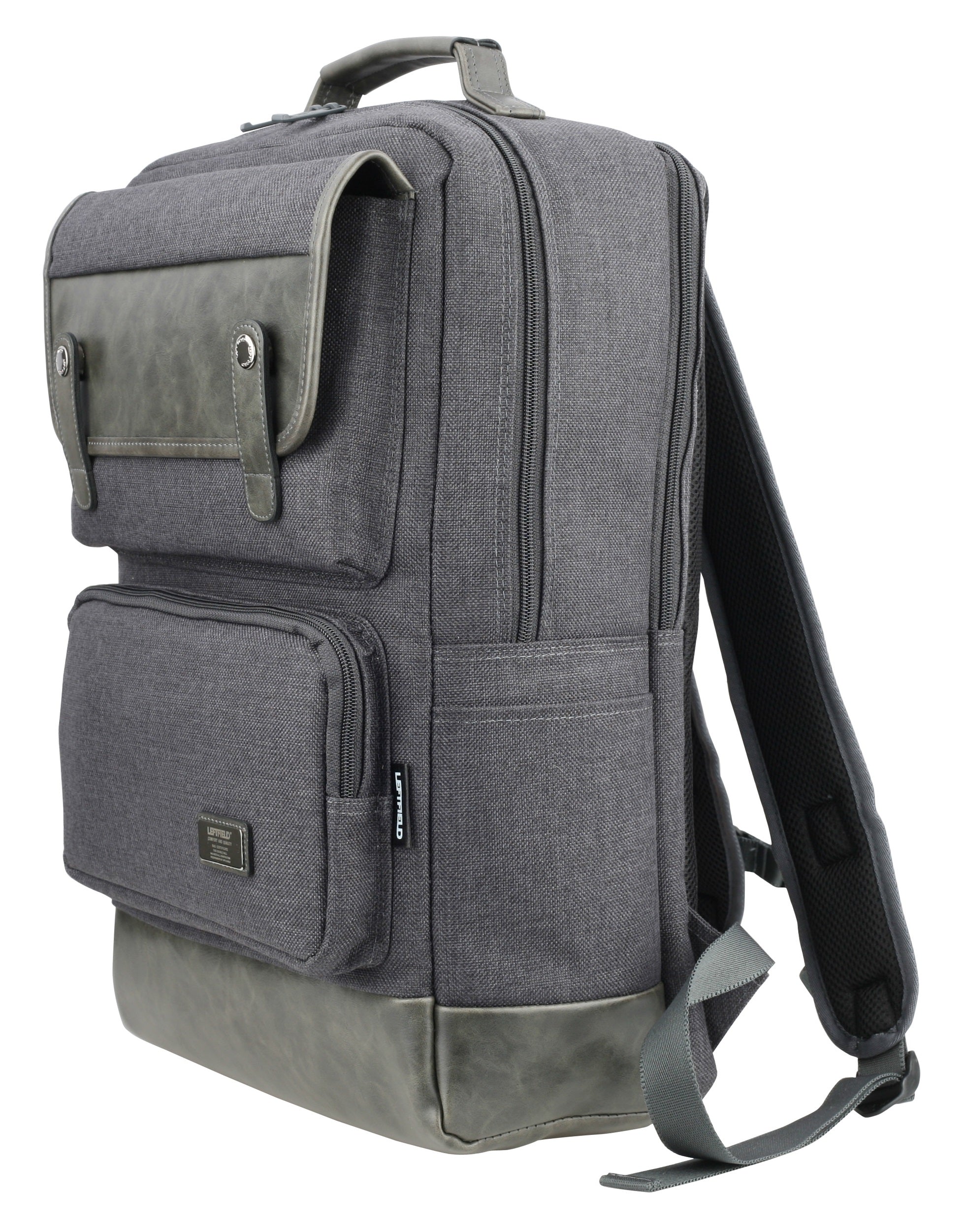 Black Canvas Faux Leather Paneled Casual Laptop Backpacks