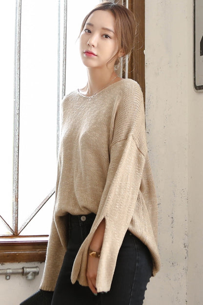 Loose Scoop Neck Knitted Sweaters