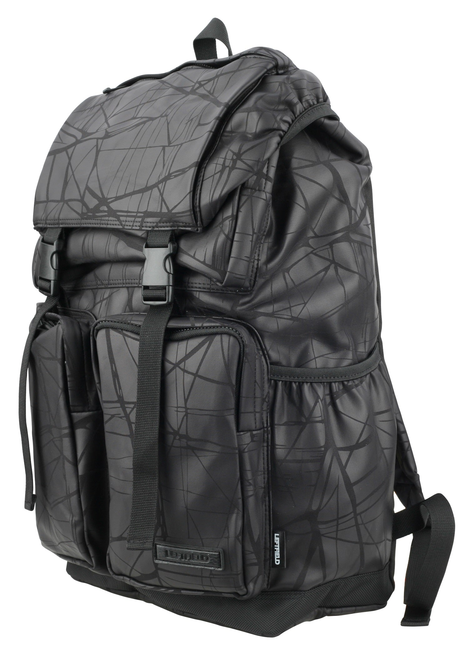 Black Abstract Patterned Synthetic Leather Rucksacks