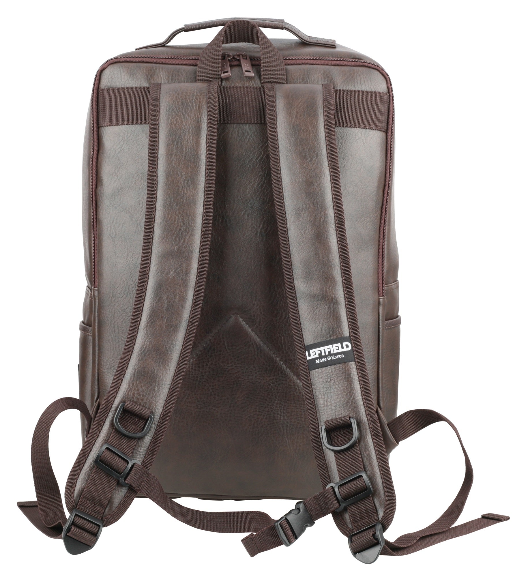 Dark Brown Casual Faux Leather Laptop Backpacks