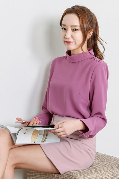 Purple Elegance Mockneck Long Sleeved Blouses