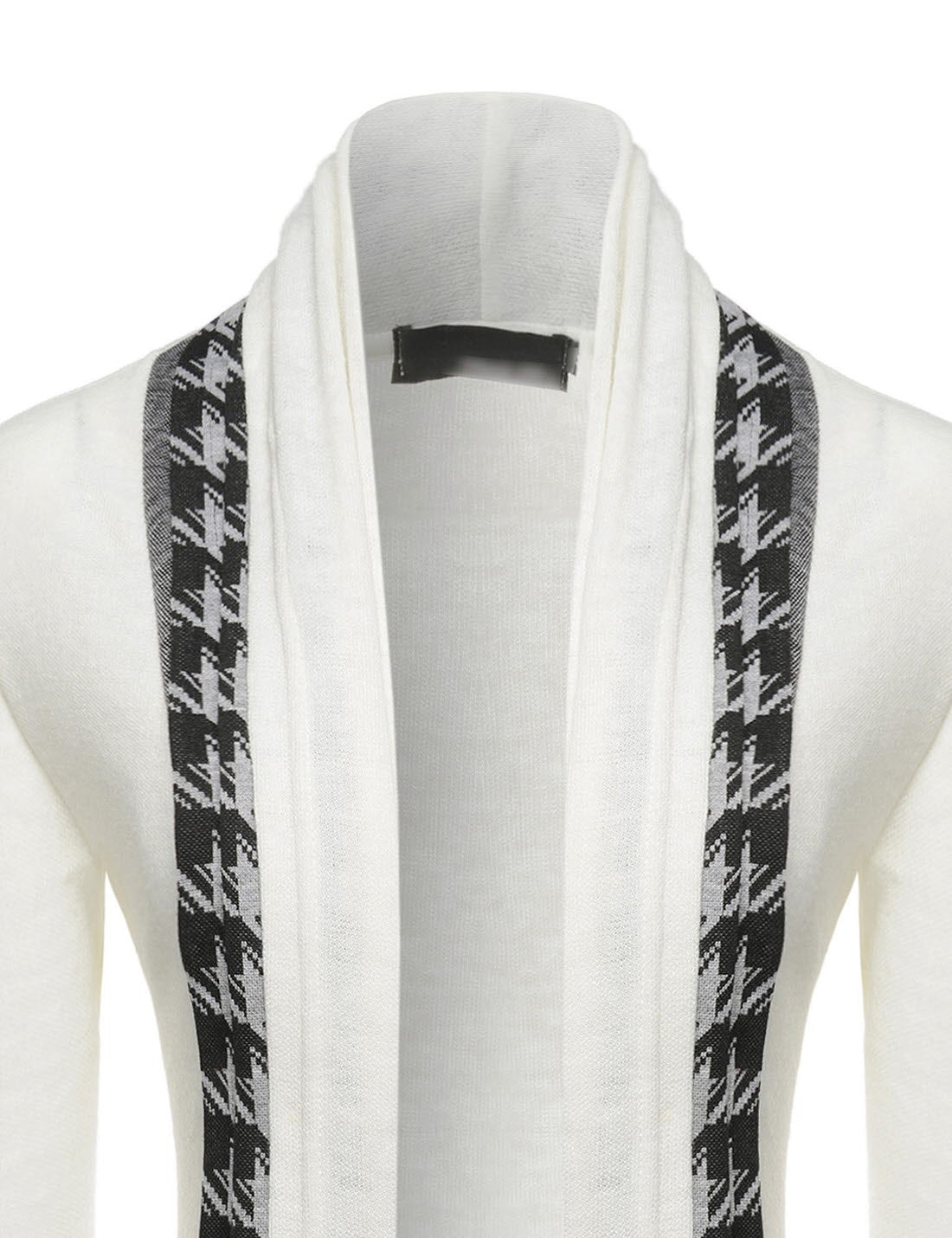 White Houndstooth Shawl Collar Knitted Open Cardigans