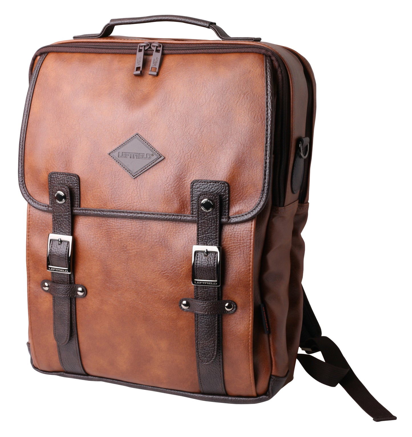 Brown Faux Leather Satchel Backpacks