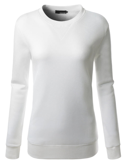 White Crewneck Slim Pullover Long Sleeved Sweatshirts