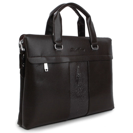 Brown Faux Leather Crocodile Panel Briefcases