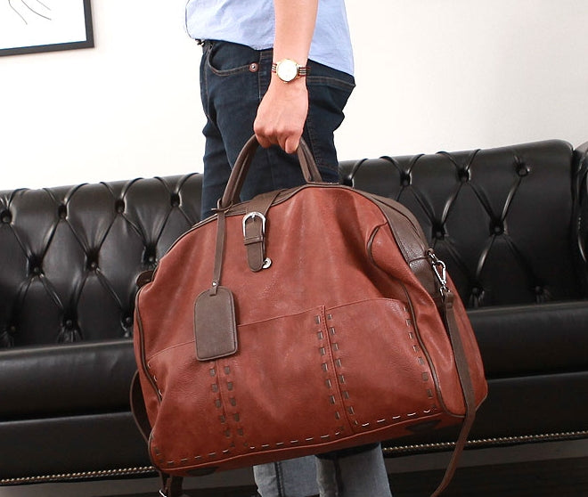 Tan Large Travel Vintage Faux Leather Duffle Gym Bags