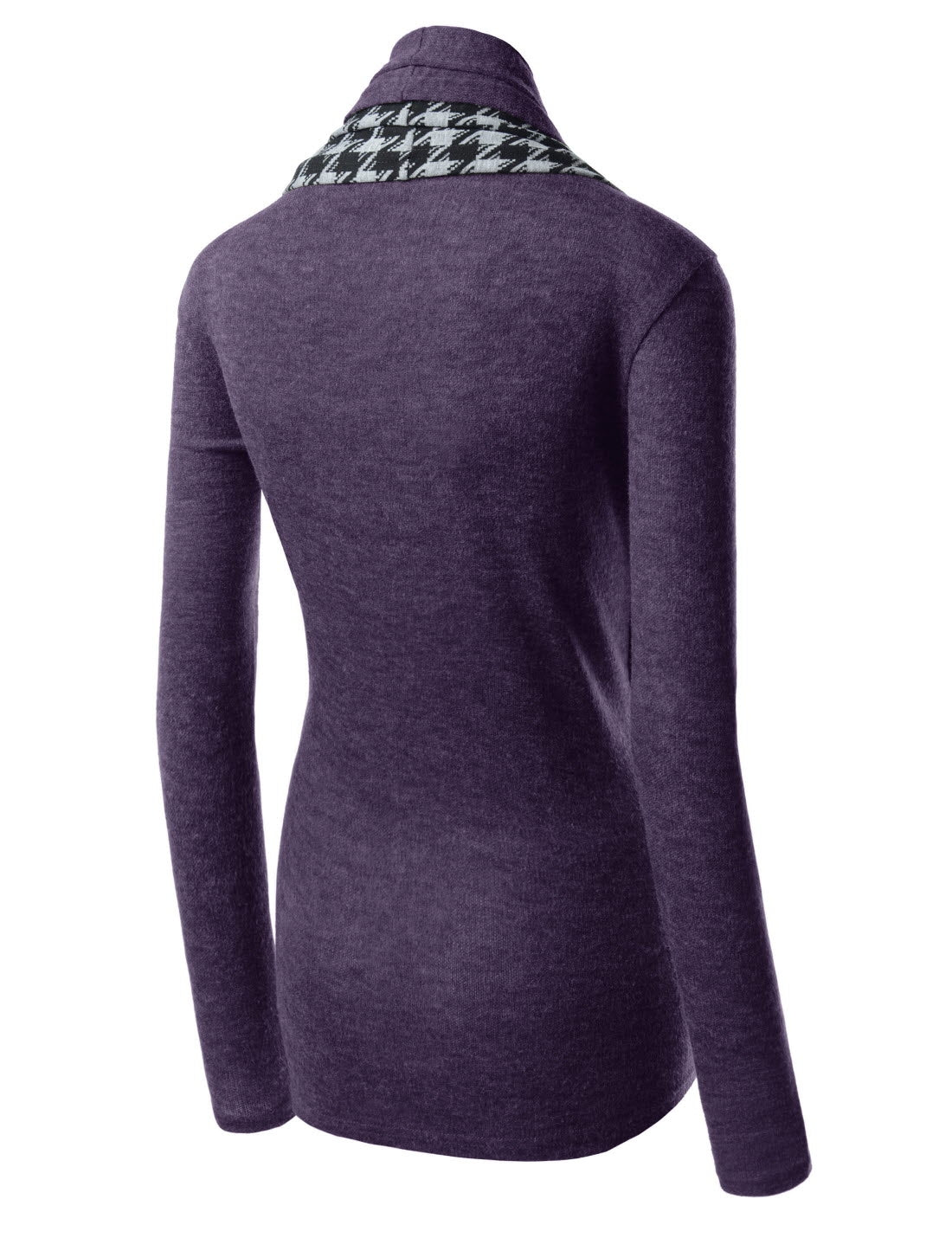 Purple Houndstooth Shawl Collar Knitted Open Cardigans