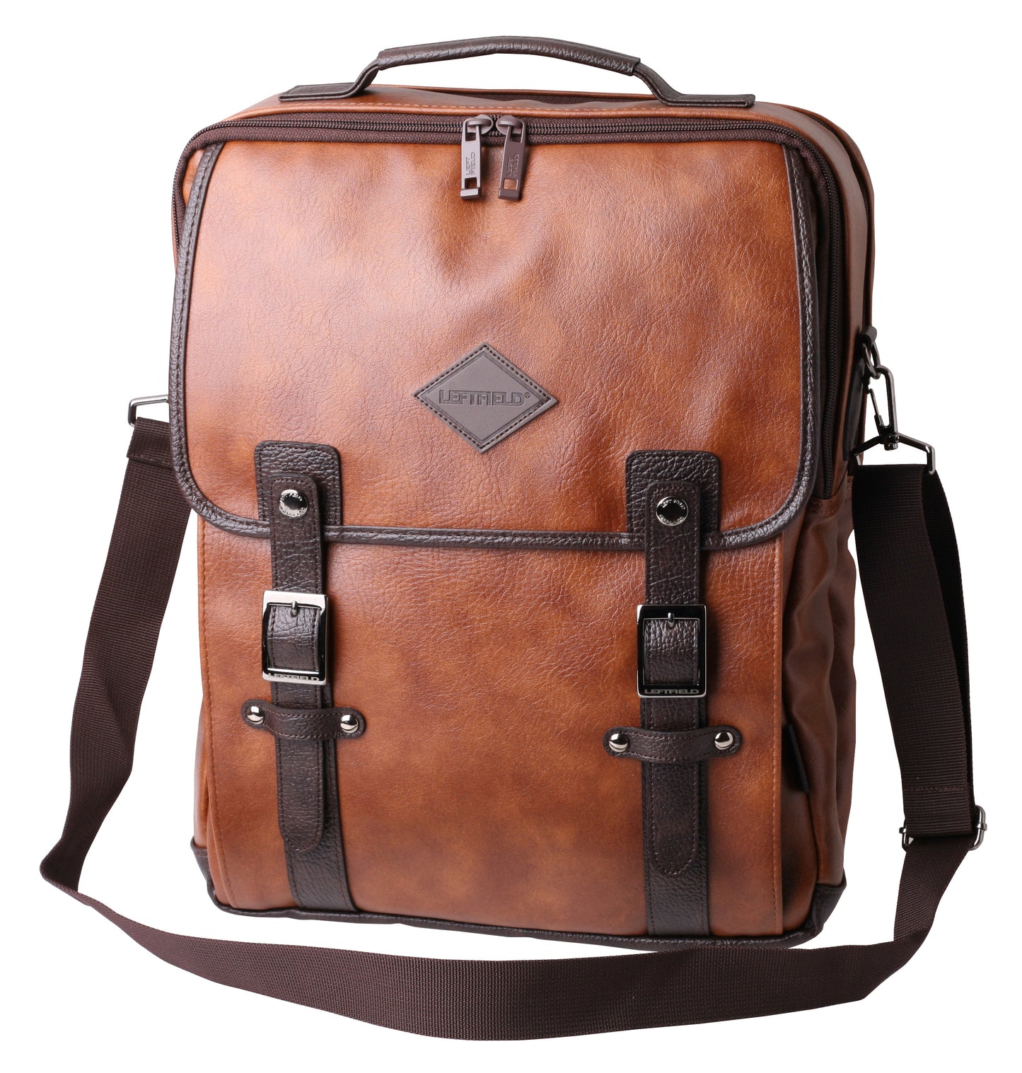 Brown Faux Leather Satchel Backpacks