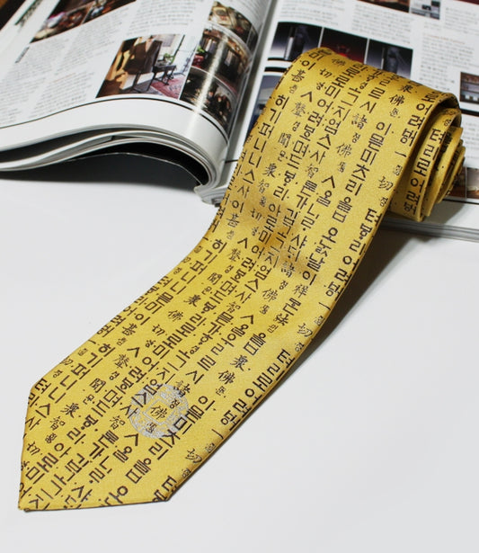 Yellow Hangul Korean Language Font Patterned Neckties