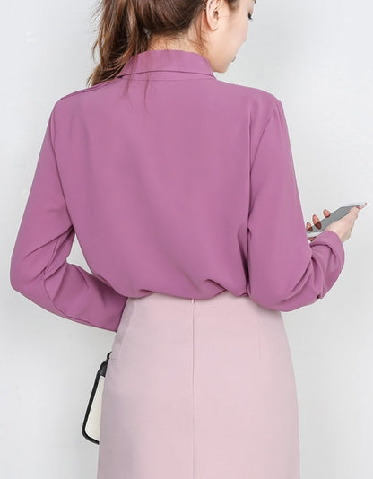 Purple Elegance Mockneck Long Sleeved Blouses