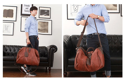 Tan Large Travel Vintage Faux Leather Duffle Gym Bags