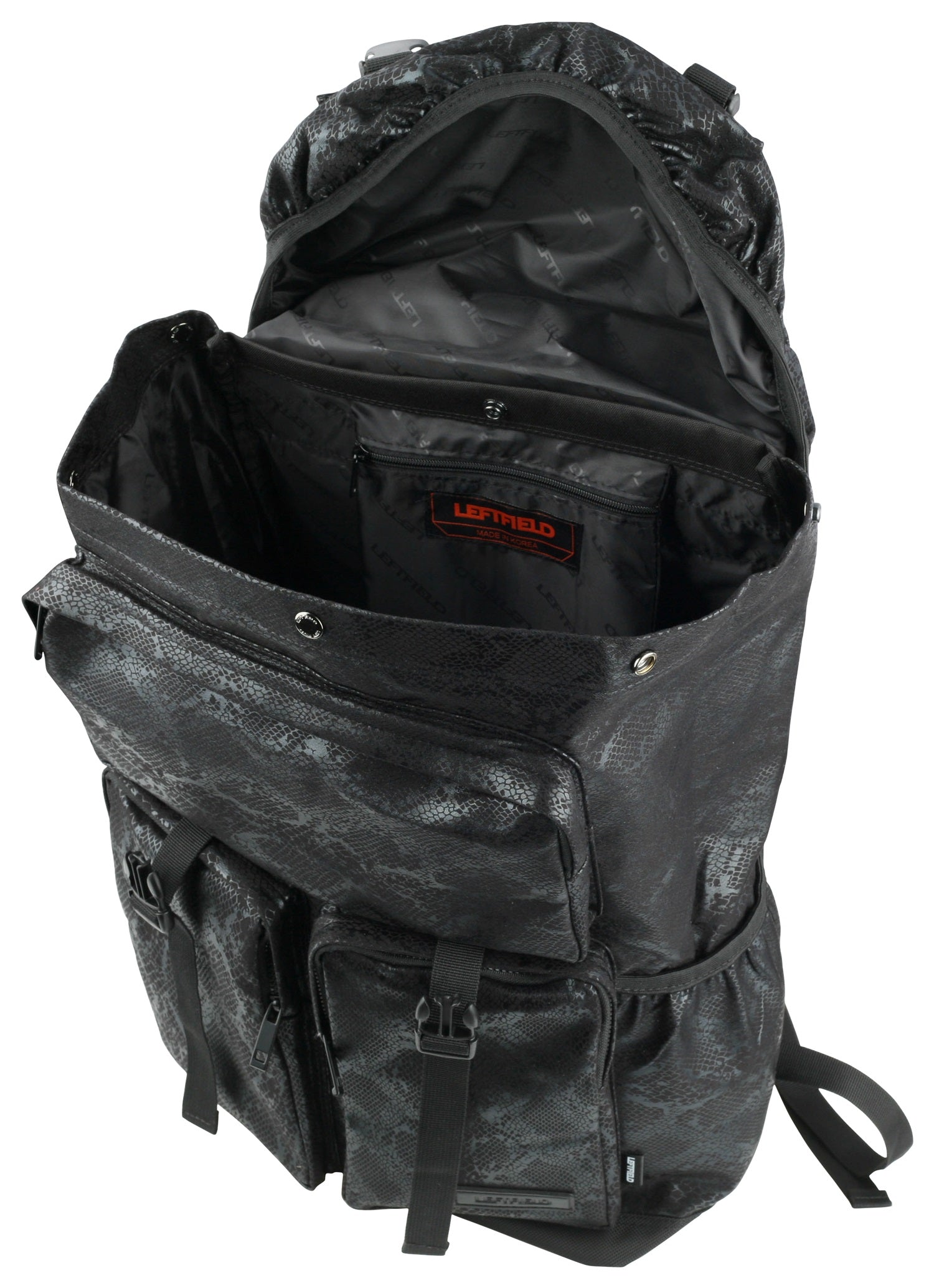 Black Snakeskin Patterned Synthetic Leather Backpacks Rucksacks