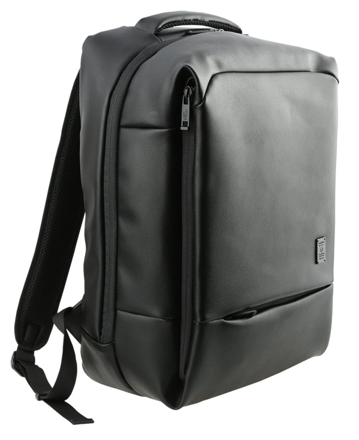 Black USB PORT Rechargeable Faux Leather Backpacks