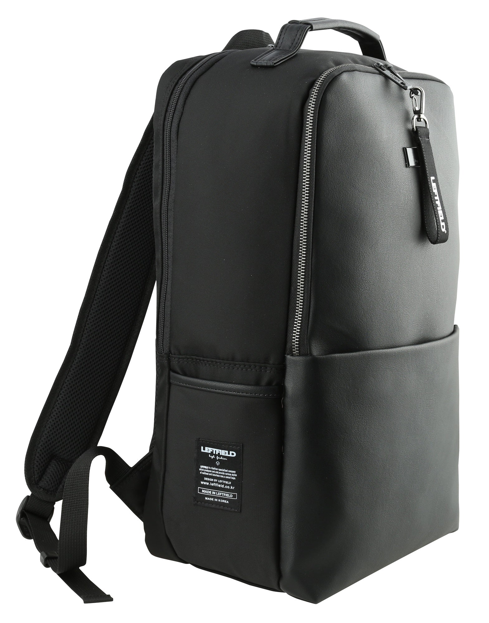 Black Combi Faux Leather Backpacks