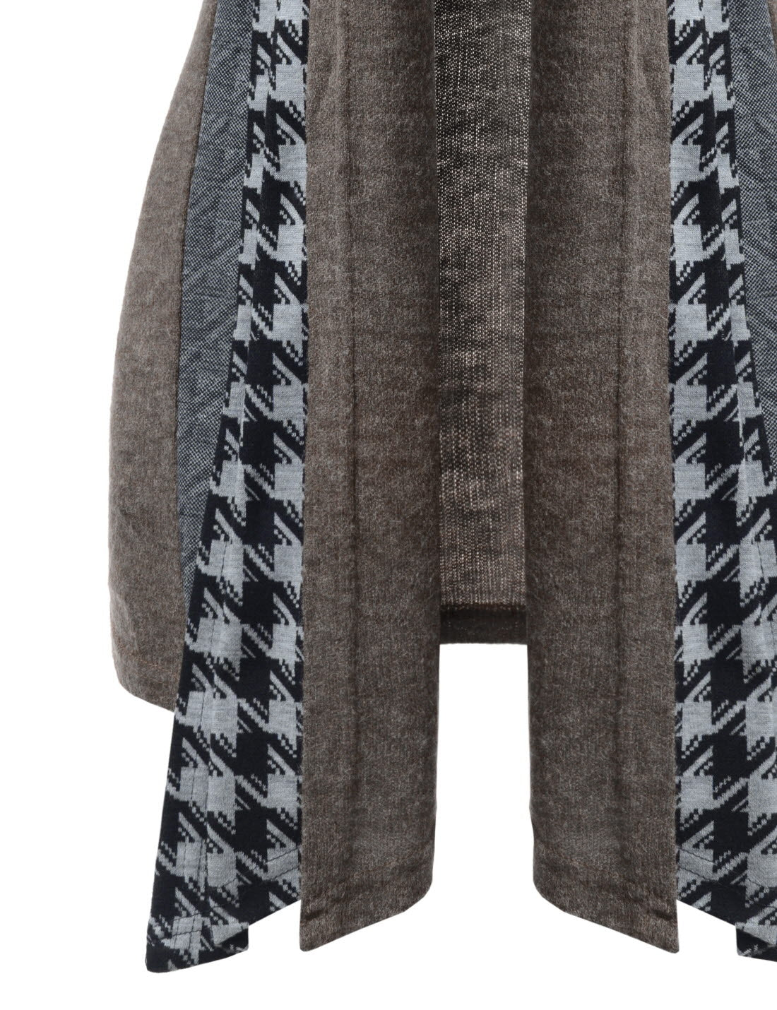 Brown Houndstooth Shawl Collar Knitted Open Cardigans