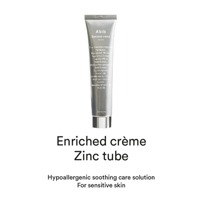 Abib Enriched crème Zinc Tube Cream 70ml Sensitive Skincare Barrier Moisture