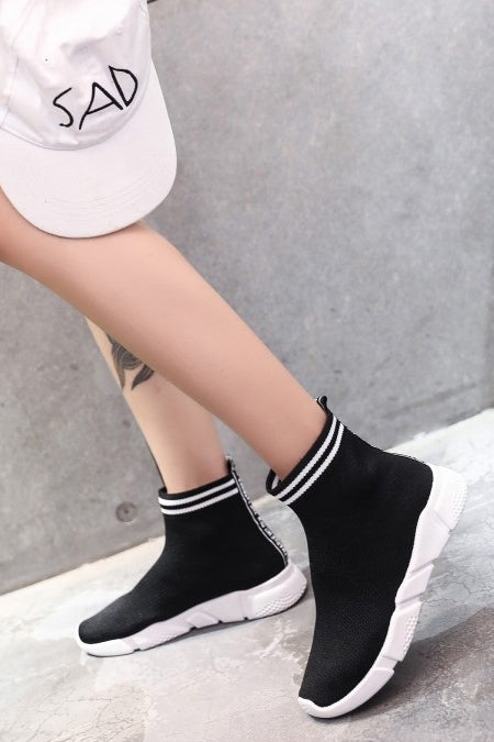 Black Knitted High-Top Sneakers Shoes