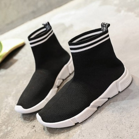 Black Knitted High-Top Sneakers Shoes