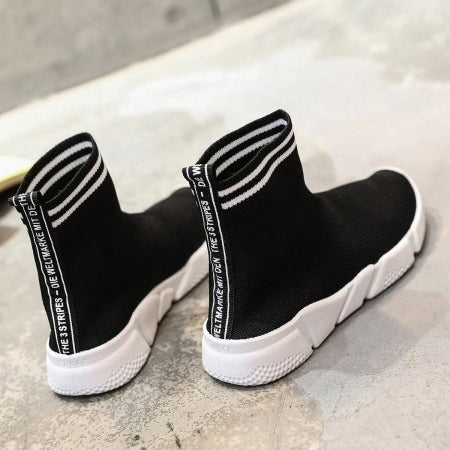 Black Knitted High-Top Sneakers Shoes