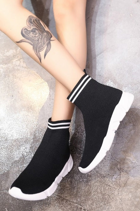 Black Knitted High-Top Sneakers Shoes
