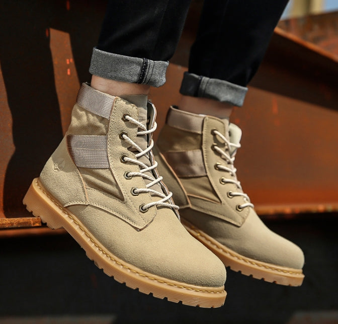 Beige Synthetic Suede Boots