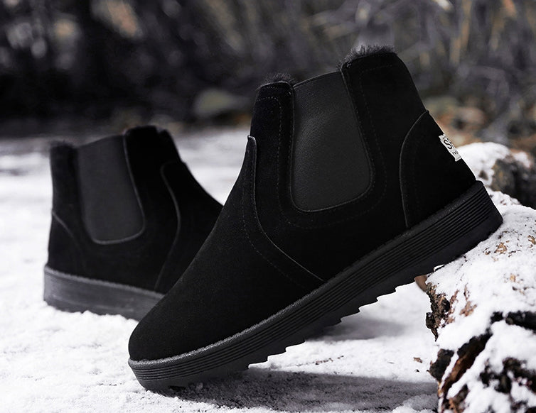 Black Fur Lining Suede Chelsea Boots