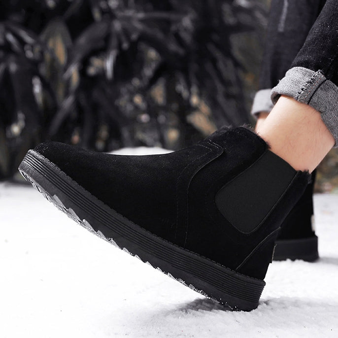 Black Fur Lining Suede Chelsea Boots