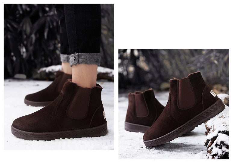 Brown Fur Lining Suede Chelsea Boots