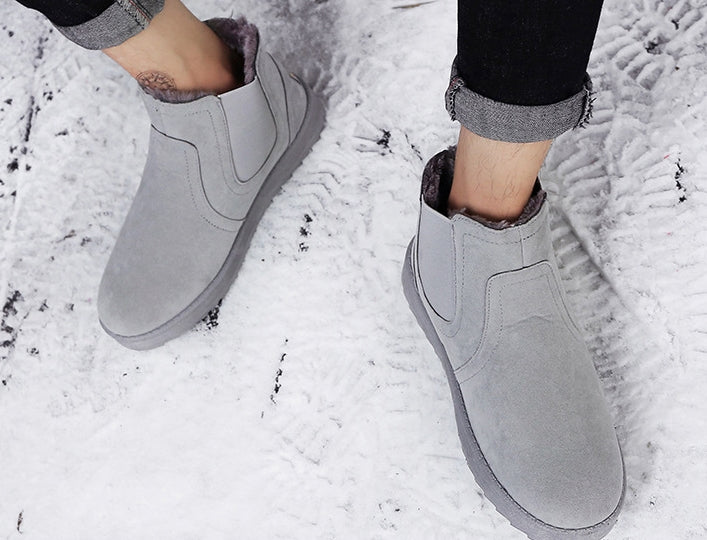 Gray Fur Lining Suede Chelsea Boots