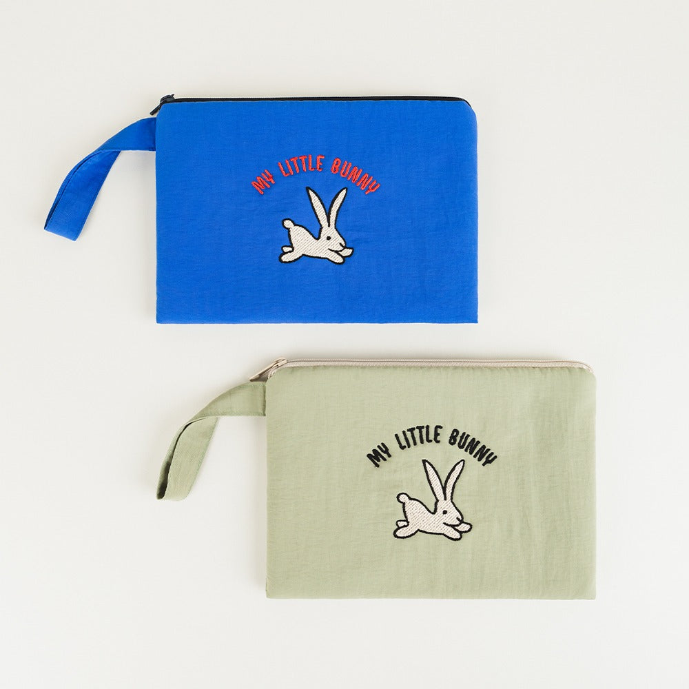 My Little Bunny Graphic Embroidery Airy Hand Strap Pouches Slim Pencil Cases Ultra Light Stationery School Office Cosmetics Bags Gifts Bags Purses Students Cute Teens Girls