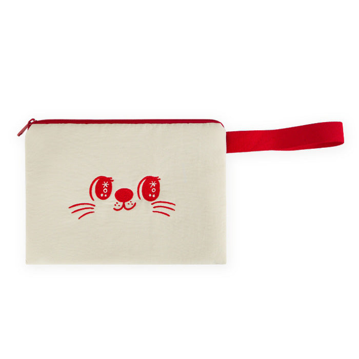 Red Beige Cute Sweet Cat Pouches Slim Pencil Cases Airy Basic Hand Strap Ultra Lightweight Stationery Embroidery