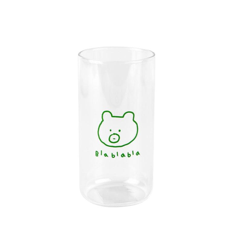 Cute Green Bear illlust Graphic Clear Mugs Glasses Printed Vintage Cups 370ml Gifts Kitchen Dinnerware Cold Hot Milk Coffee