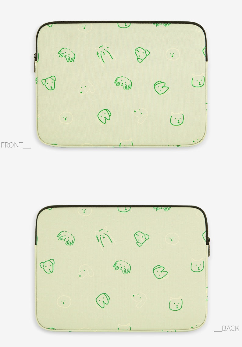 Green Puppies Dogs Graphic Laptop Sleeves iPad 13" 15" inch Cases Protective Covers Purses Handbags Square Cushion Pouches Designer Artist Prints School Collage Office Lightweight