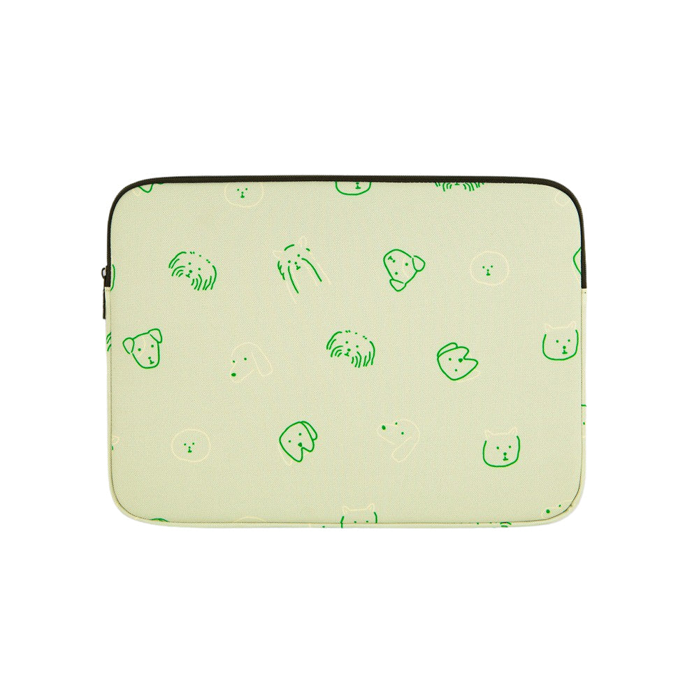 Green Puppies Dogs Graphic Laptop Sleeves iPad 13" 15" inch Cases Protective Covers Purses Handbags Square Cushion Pouches Designer Artist Prints School Collage Office Lightweight