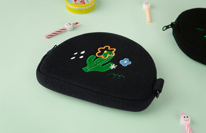 Black Navy Flowers Cactus Pouches Cute Characters Purses Handbags Card Cosmetics Coin Wallets Key Airpods Cases Embroidery