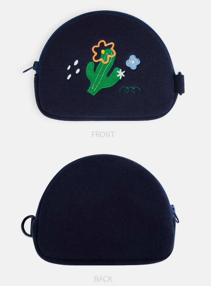 Black Navy Flowers Cactus Pouches Cute Characters Purses Handbags Card Cosmetics Coin Wallets Key Airpods Cases Embroidery
