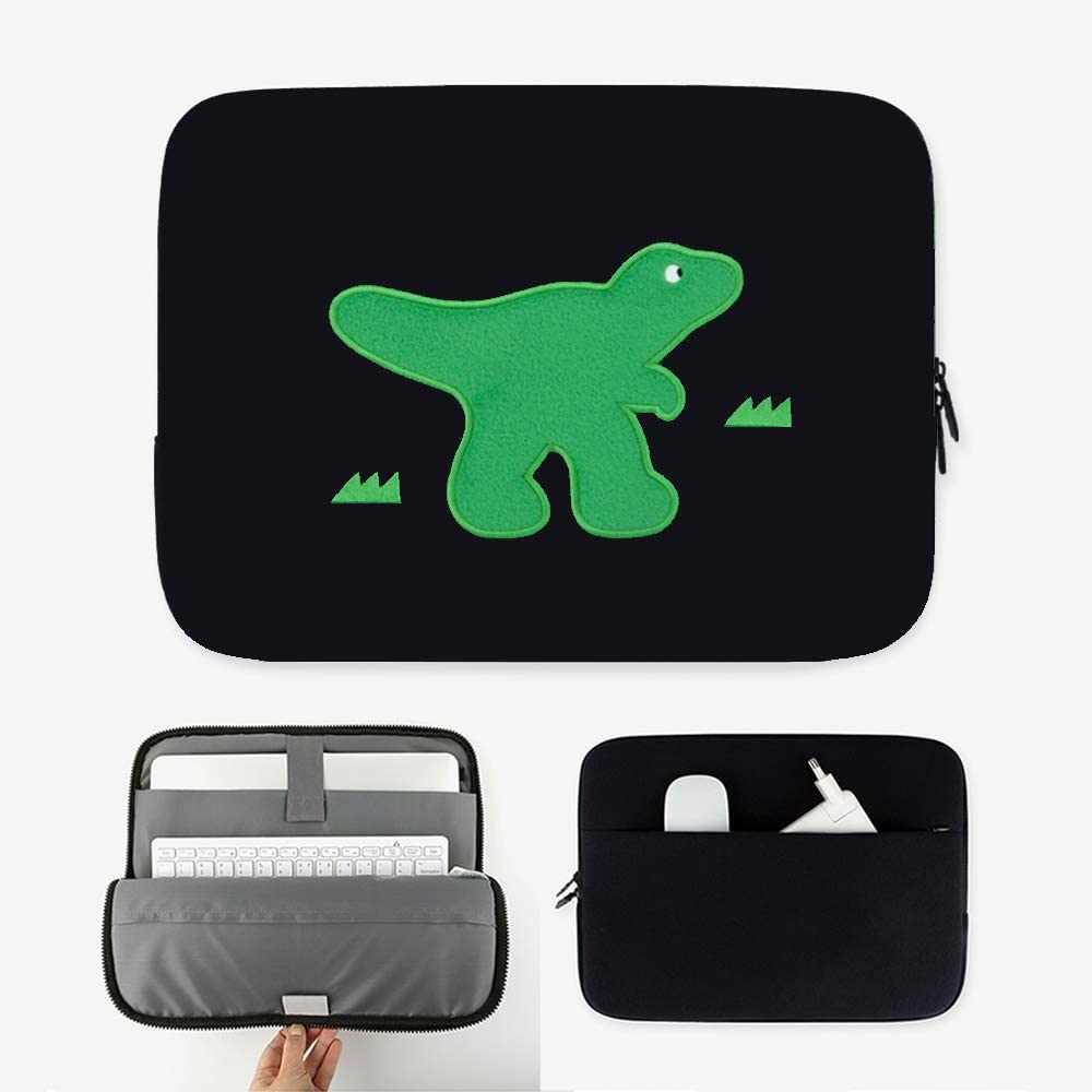 Black Green Dinosaur embroidery Laptop Sleeves iPad 13" 14" 15"inch Fitted Cases Pouches Protective Covers Purses Handbags Square Cushion Designer School Collage Office Lightweight