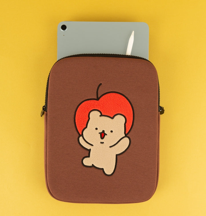 Brown Apple Bear Cute Embroidery Laptop Sleeves iPad Fitted Cases Covers Protective Tablet Pouches Purses Handbags Square Cushion School Collage Office Lightweight