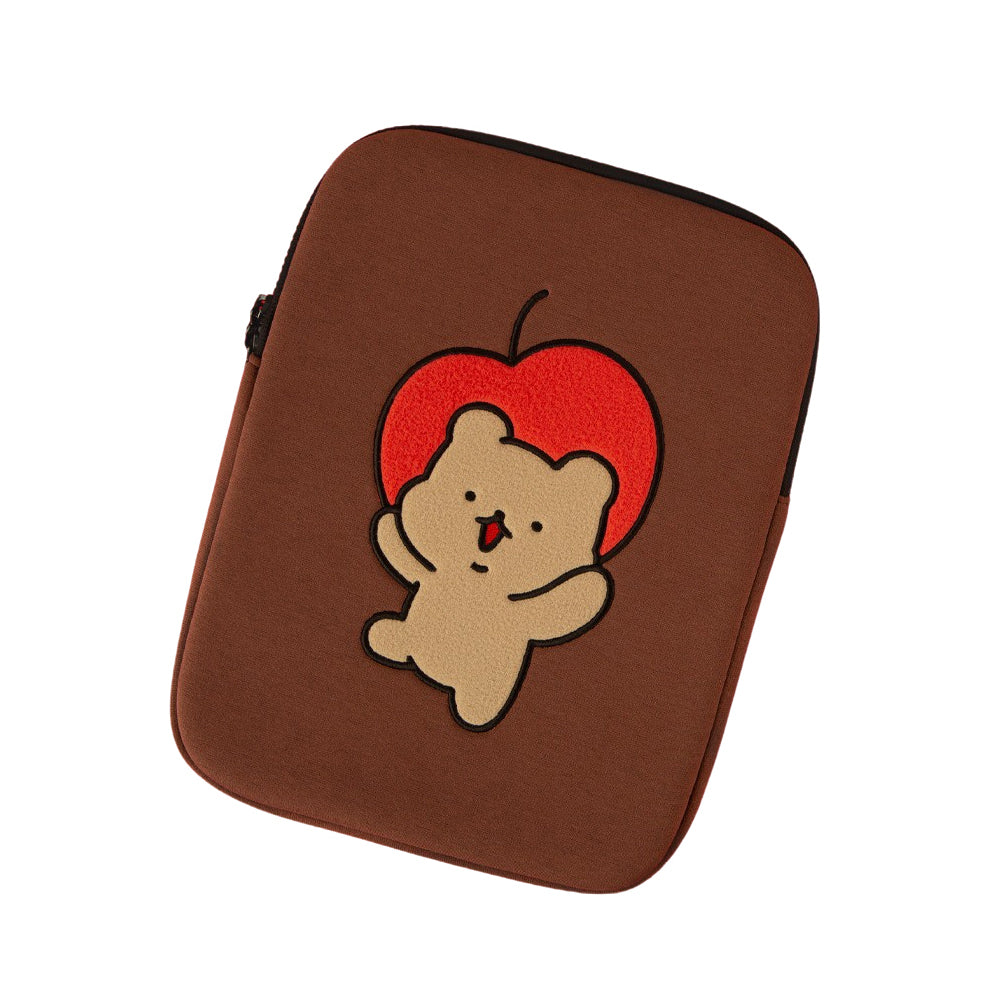 Brown Apple Bear Cute Embroidery Laptop Sleeves iPad Fitted Cases Covers Protective Tablet Pouches Purses Handbags Square Cushion School Collage Office Lightweight