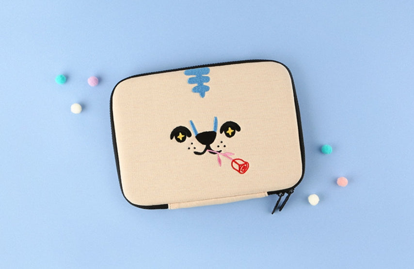 Cute Characters Square Book Pouches Purses Handbags Cosmetics Coin Wallets Writing Instrument Inner Pocket Embroidery Black Red Beige Womens Gifts