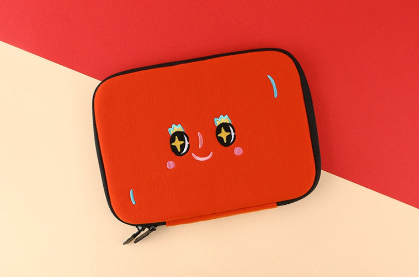 Cute Characters Square Book Pouches Purses Handbags Cosmetics Coin Wallets Writing Instrument Inner Pocket Embroidery Black Red Beige Womens Gifts