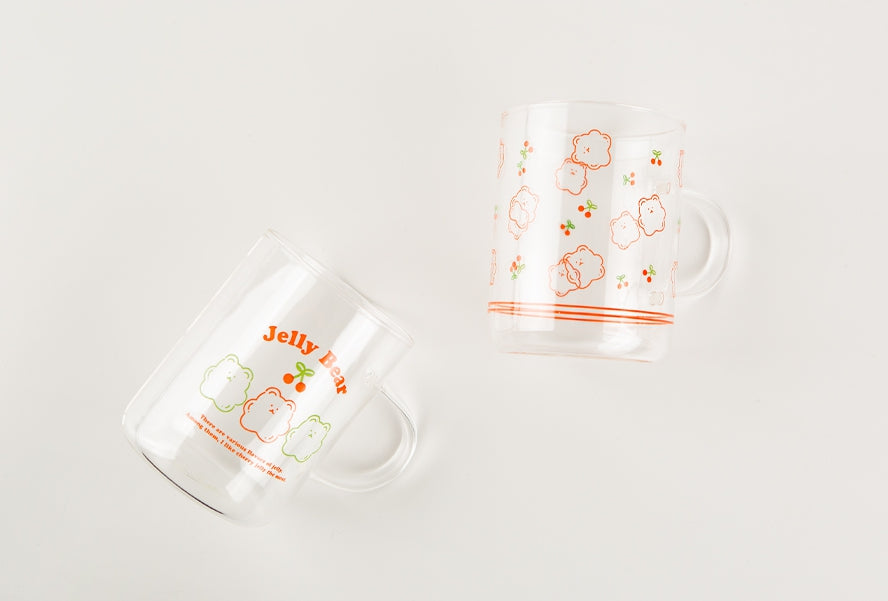 Cute Jelly Bear illlust Graphic Clear Mugs Glasses Printed Cups 300ml Gifts Kitchen Dinnerware Cold Hot Milk Coffee Yogurt