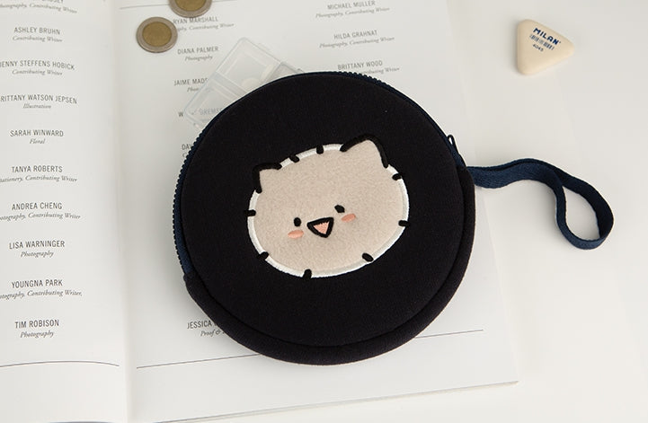 Navy Characters Circle Pouches Cute Purses Handbags Card Cosmetics Coin Wallets Key Airpods Cases Embroidery Rounded Wrist Strap Inner Pocket